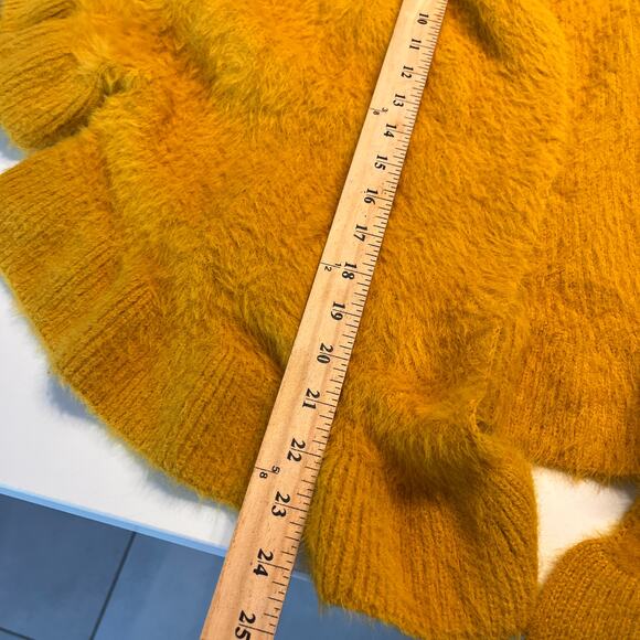 Anthropologie Mustard Yellow Open Front Fuzzy Knit Cardigan Sweater OS - Picture 6 of 6